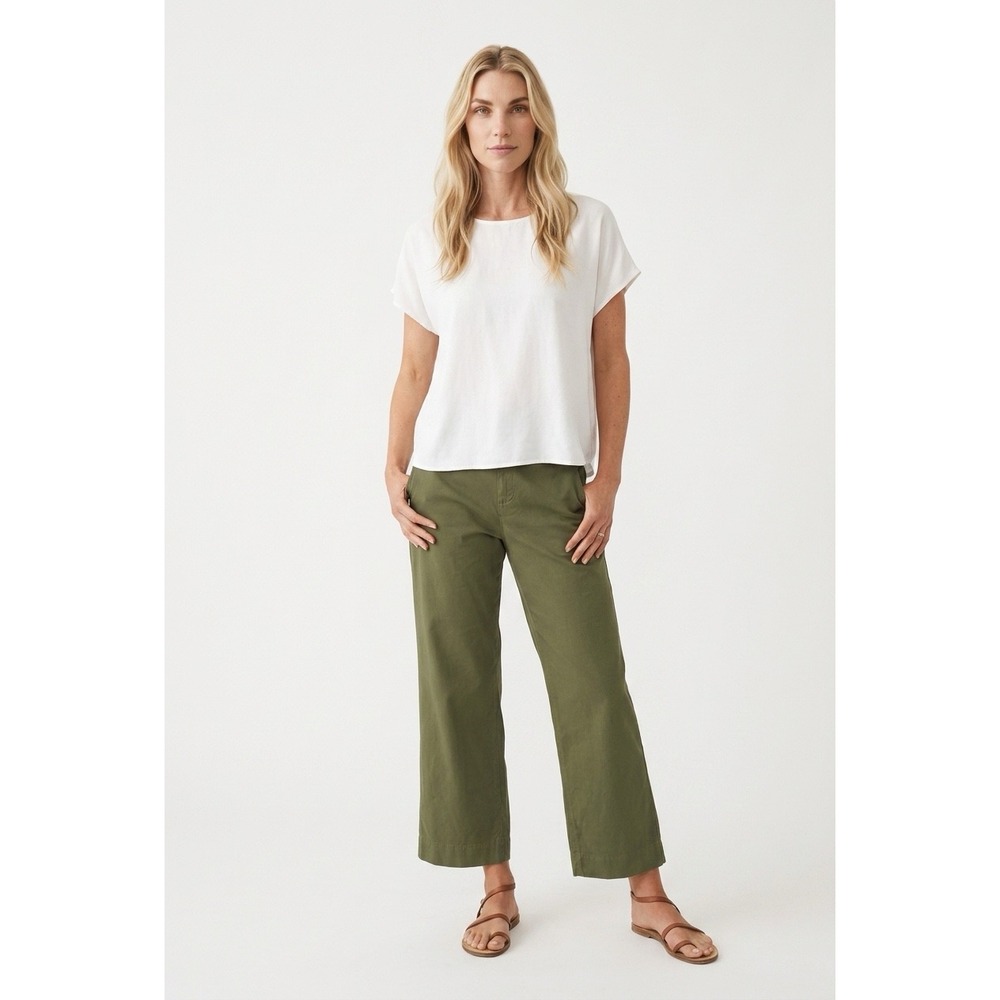 Frank & Eileen Wexford Wide Leg Pants Women 10 Green Linen Blend Coastal Minimal